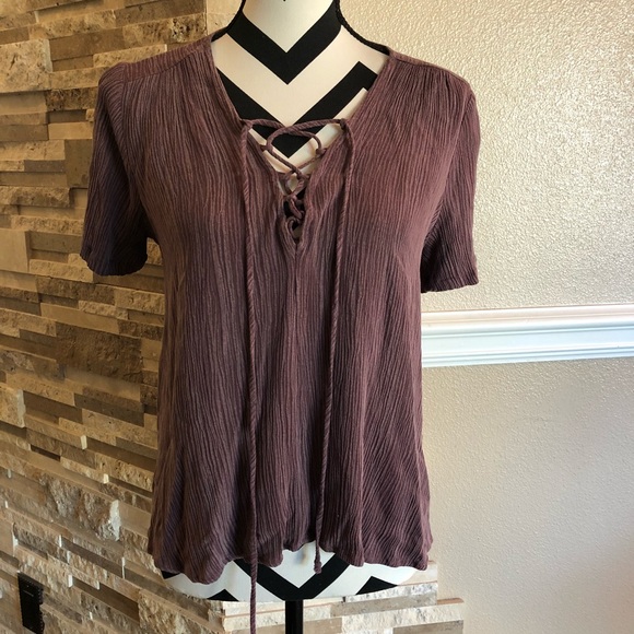 Lush Tops - Lush Lace Up Purple Top A6